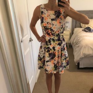 Anthropologie floral dress with neon accent